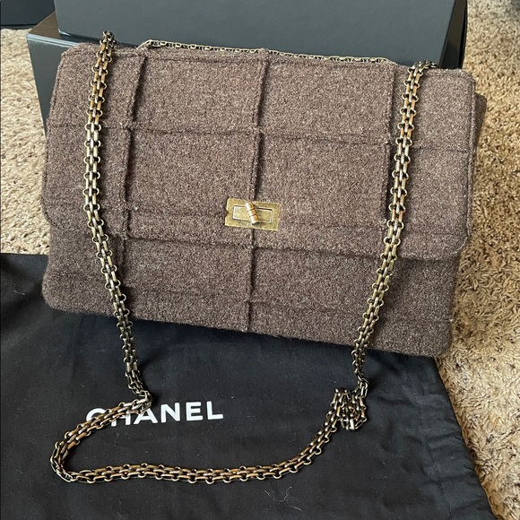 Chanel Chocolate Bar Mademoiselle Brown Flap Bag Quilted Wool Jumbo - Picture 13 of 13